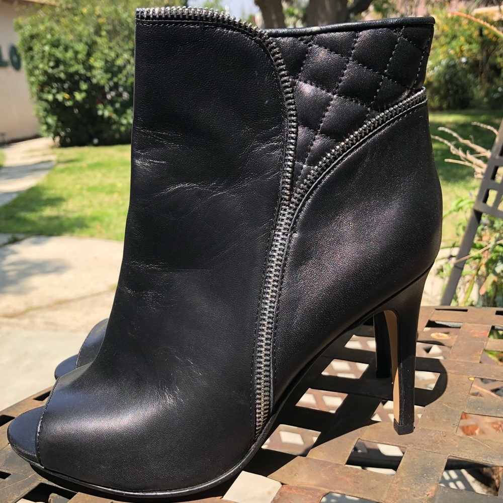 Halogen “Claudia” black leather open toe bootie